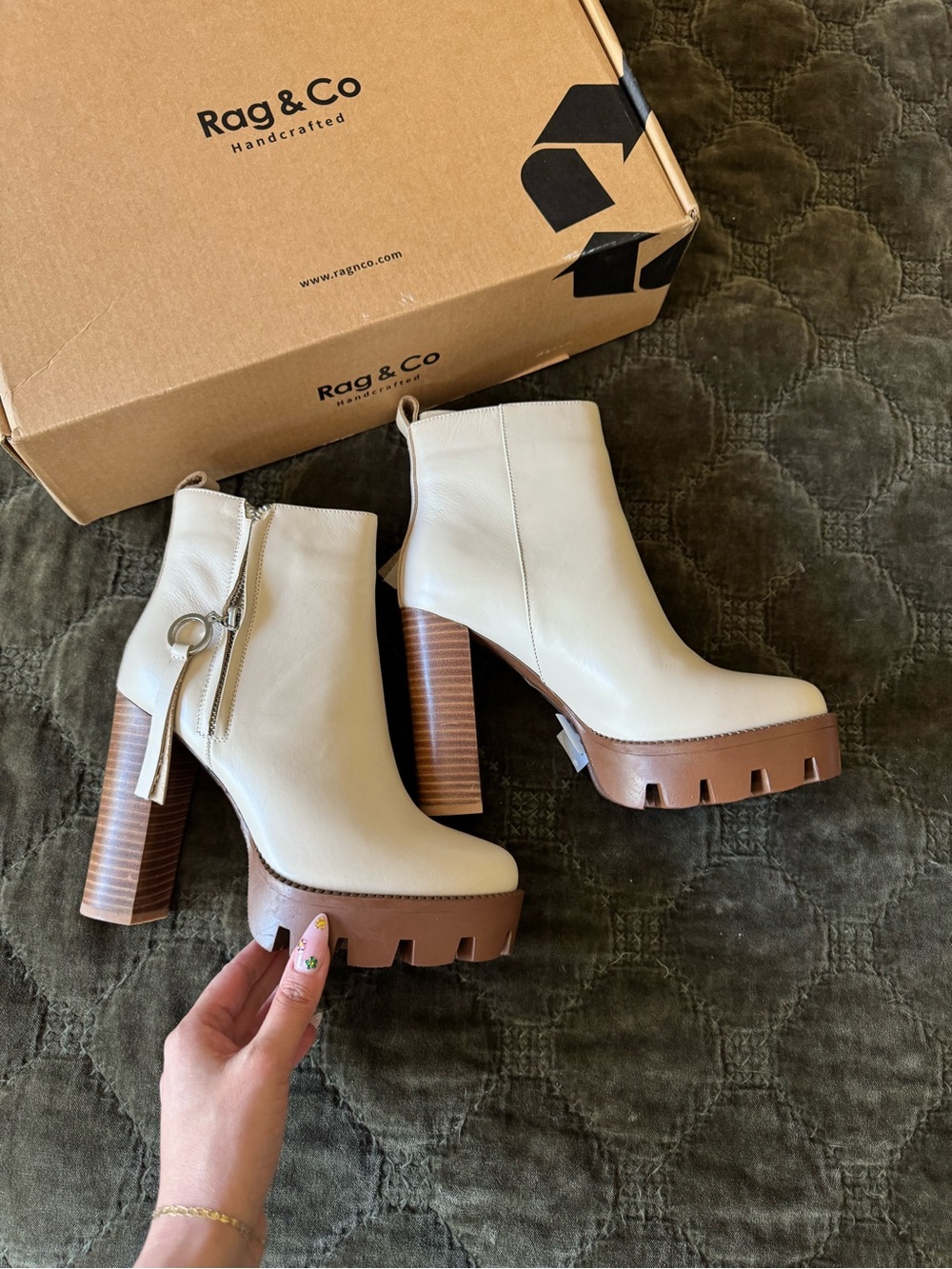 Rag & Co High Block Heeled Chunky Leather Boot Mistress